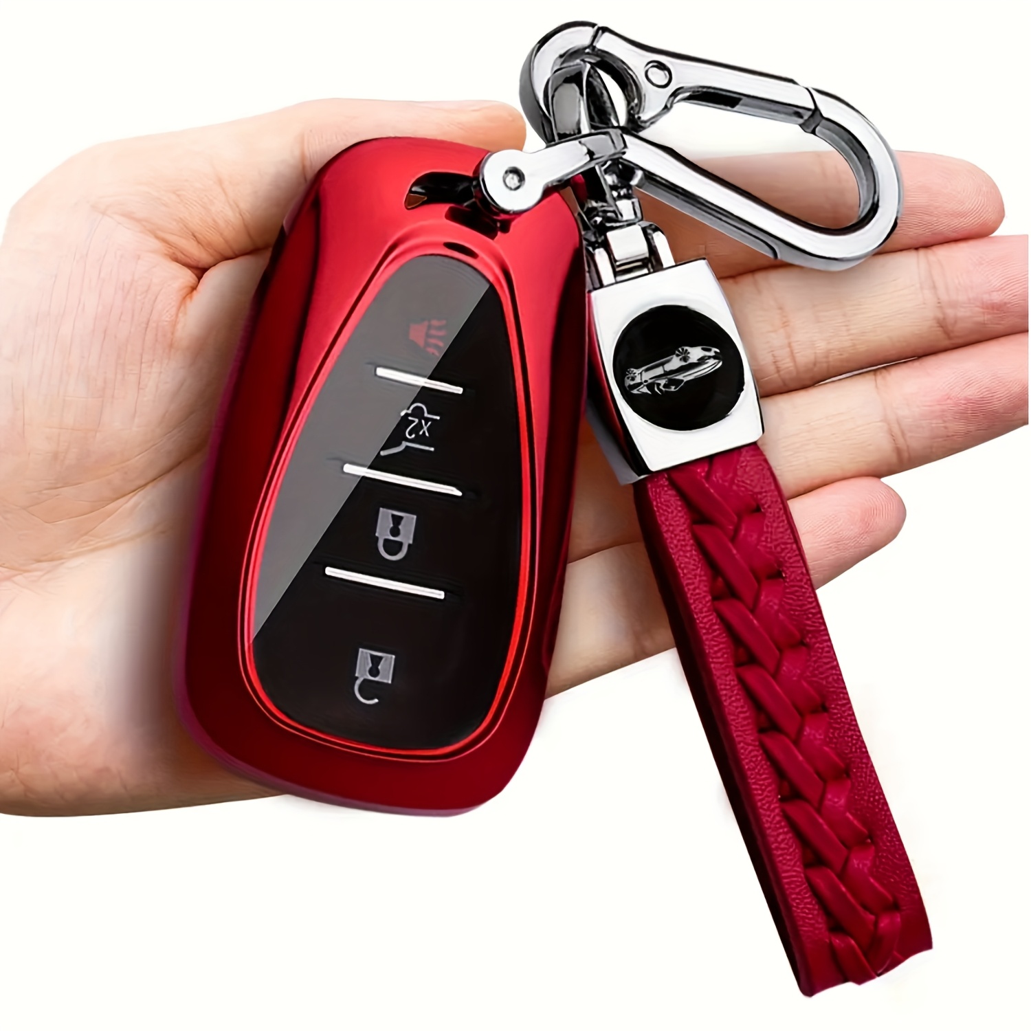 TEMU 1pc Tpu Car Key Cover With Braided Keychain - Scratch-resistant, For Chevy Keys, Features Lock/unlock/car Icons, Car Keychain