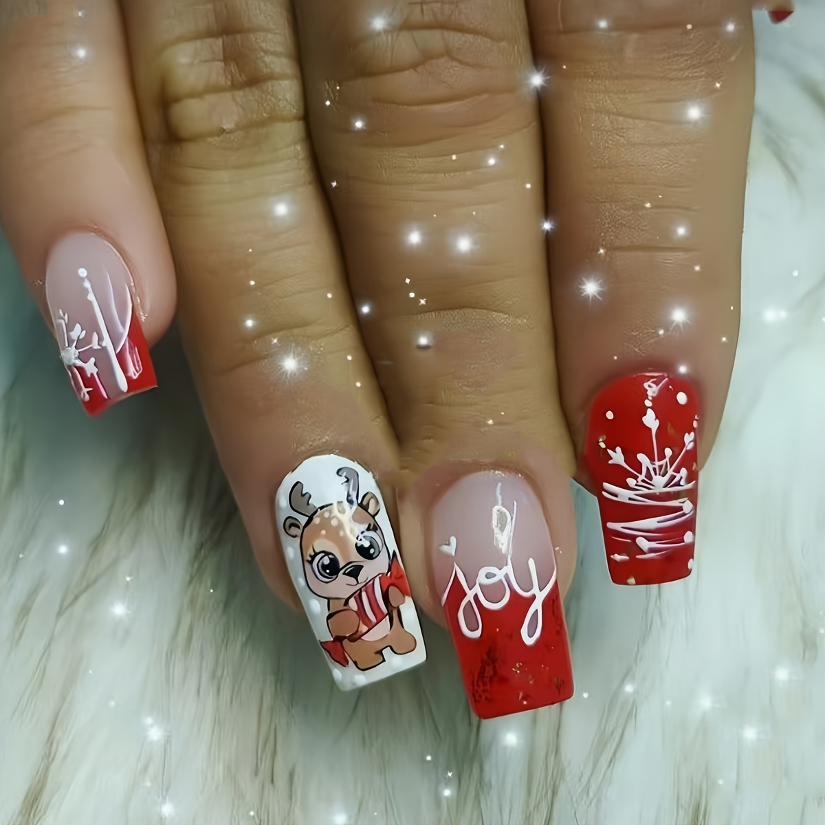 

24pcs Christmas Press On Nails, Cute Deer Fake Nails, Full Cover False Nails For Women And Girls