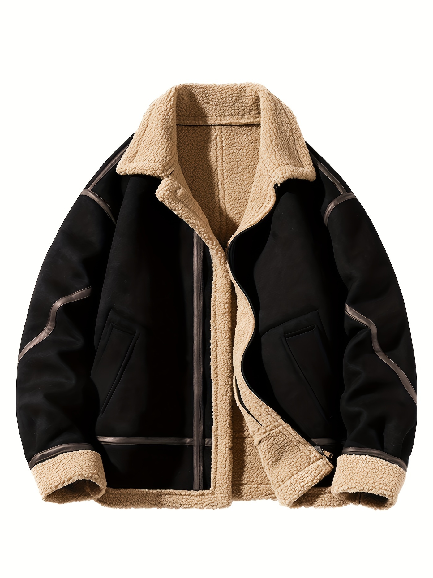 Warm Berber Fleece Padded Jacket Men's Casual Color Block - Temu