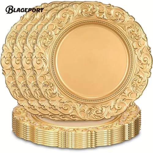 12pcs 100pcs antique charger plates bulk 13 plasticembossed dinner plate round floralplates for wedding decorative fortable dinner kitchen party decoration