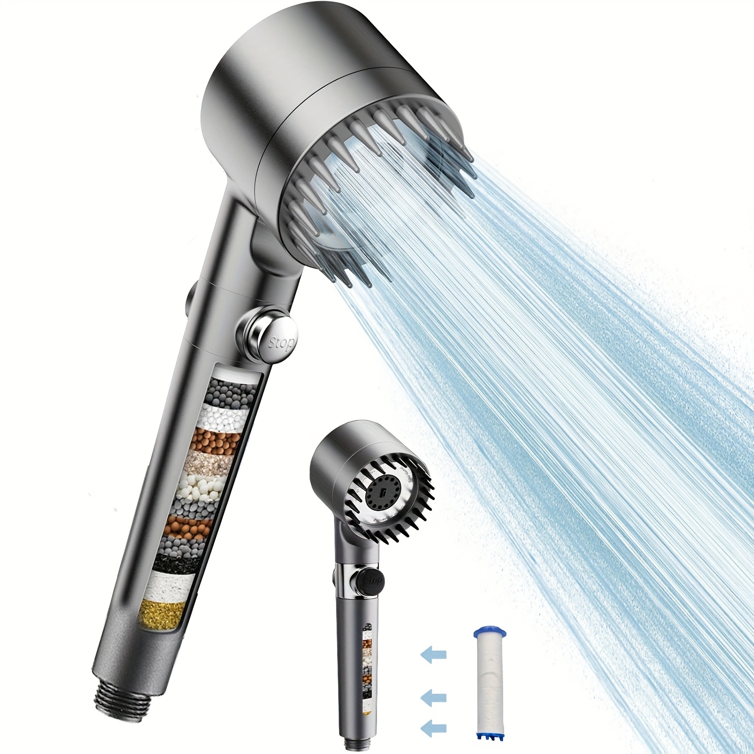 Cabezal de ducha portátil con filtro, cabezal de ducha de alta presión de 3 modos con filtración, ideal para agua dura, cabezal de ducha con interruptor de encendido/apagado, cabezal de ducha que elimina el cloro - Alivia la piel seca y picazón