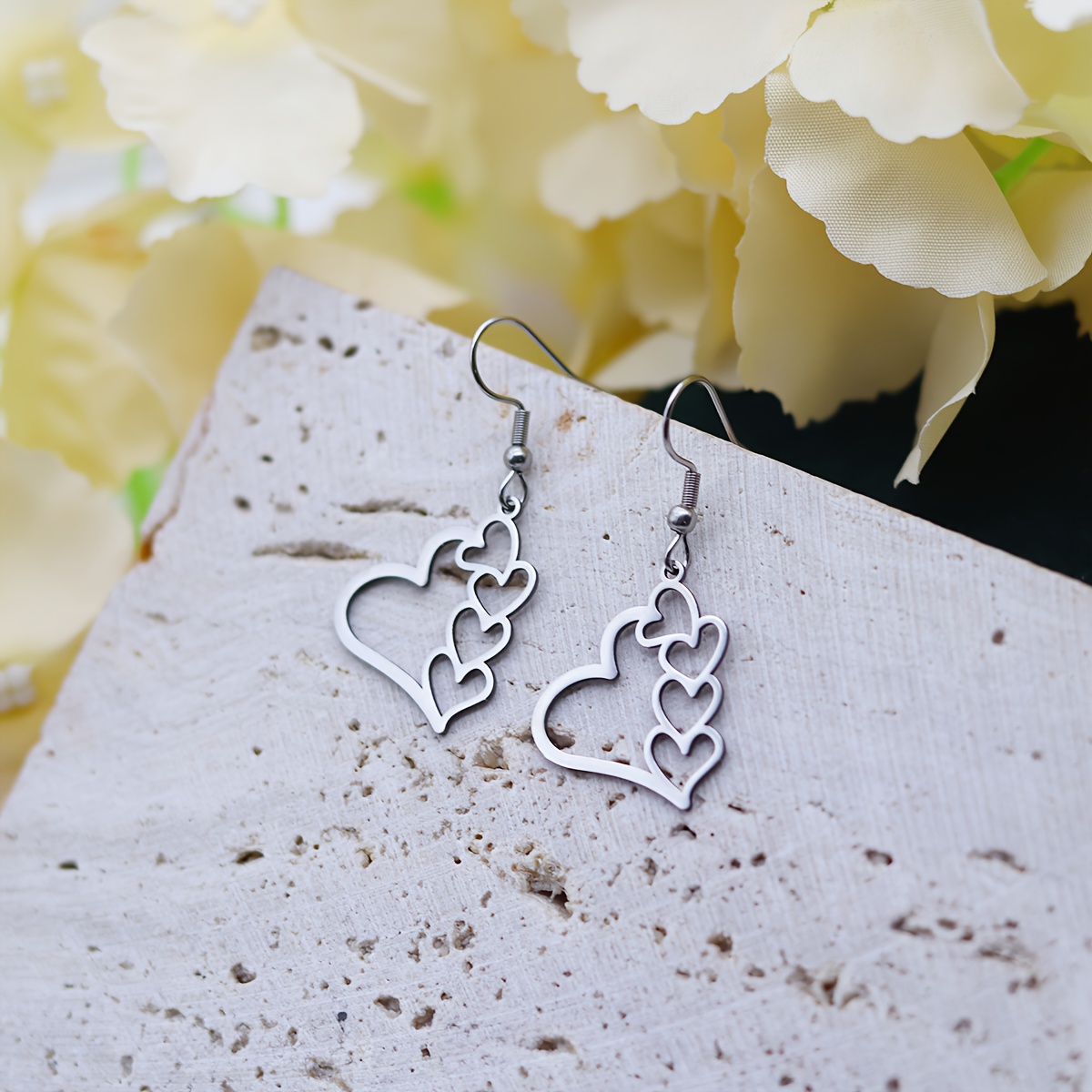 TEMU 304 Stainless Steel Love Heart Craft Handmade Earrings Cluster Earrings