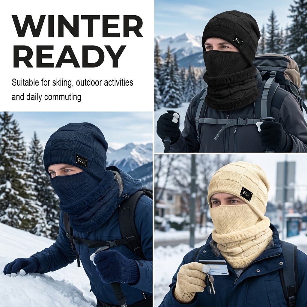 Winter Fleece Hat Set Unisex with Gloves & Neck Gaiter