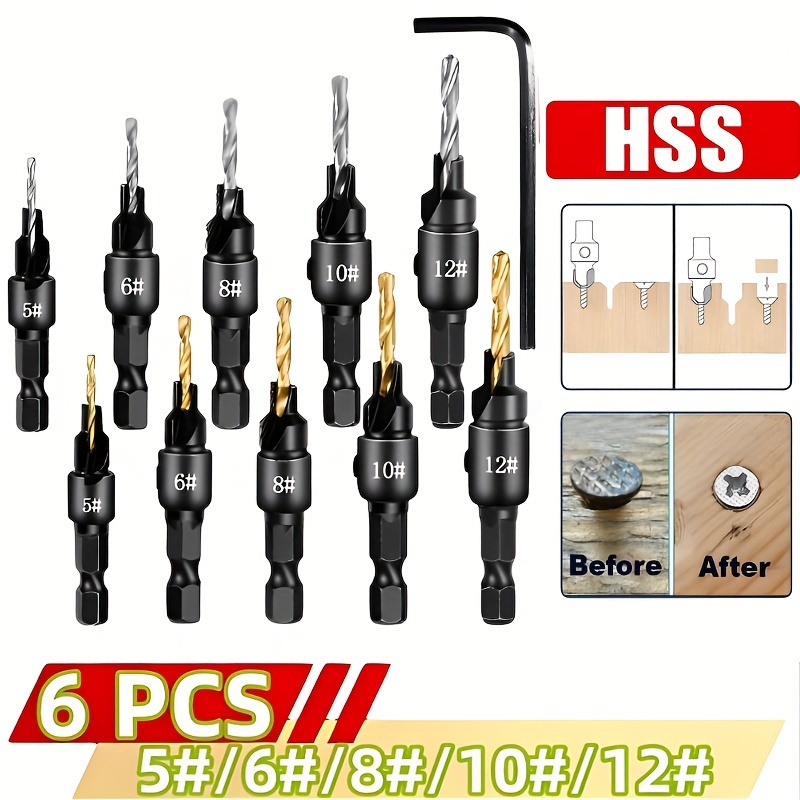 

6pcs Countersink Drill Woodworking Drill Bit Set Hand Tool Set