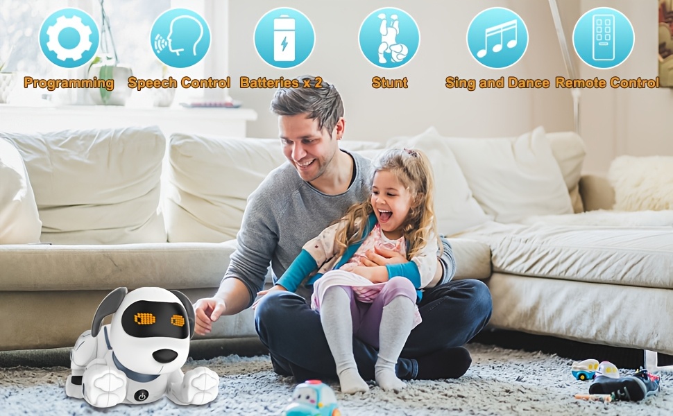 Zechuan Robot Dog, Interactive RC Puppy with Button Control, Floor-Mounted, Walk, Bark, Sing, Dance Functions, Educational Smart Toy, with No Battery Included for Kids, Ideal Gift for Christmas and Halloween
