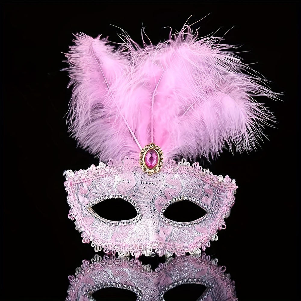 1pc Party Half Face Lace Mask, Wedding Dance Mask, Makeup Ball Masquerade, Wedding Mask, Stage Props, Sexy Half-Face Make-up for Women with Artificial Feathers