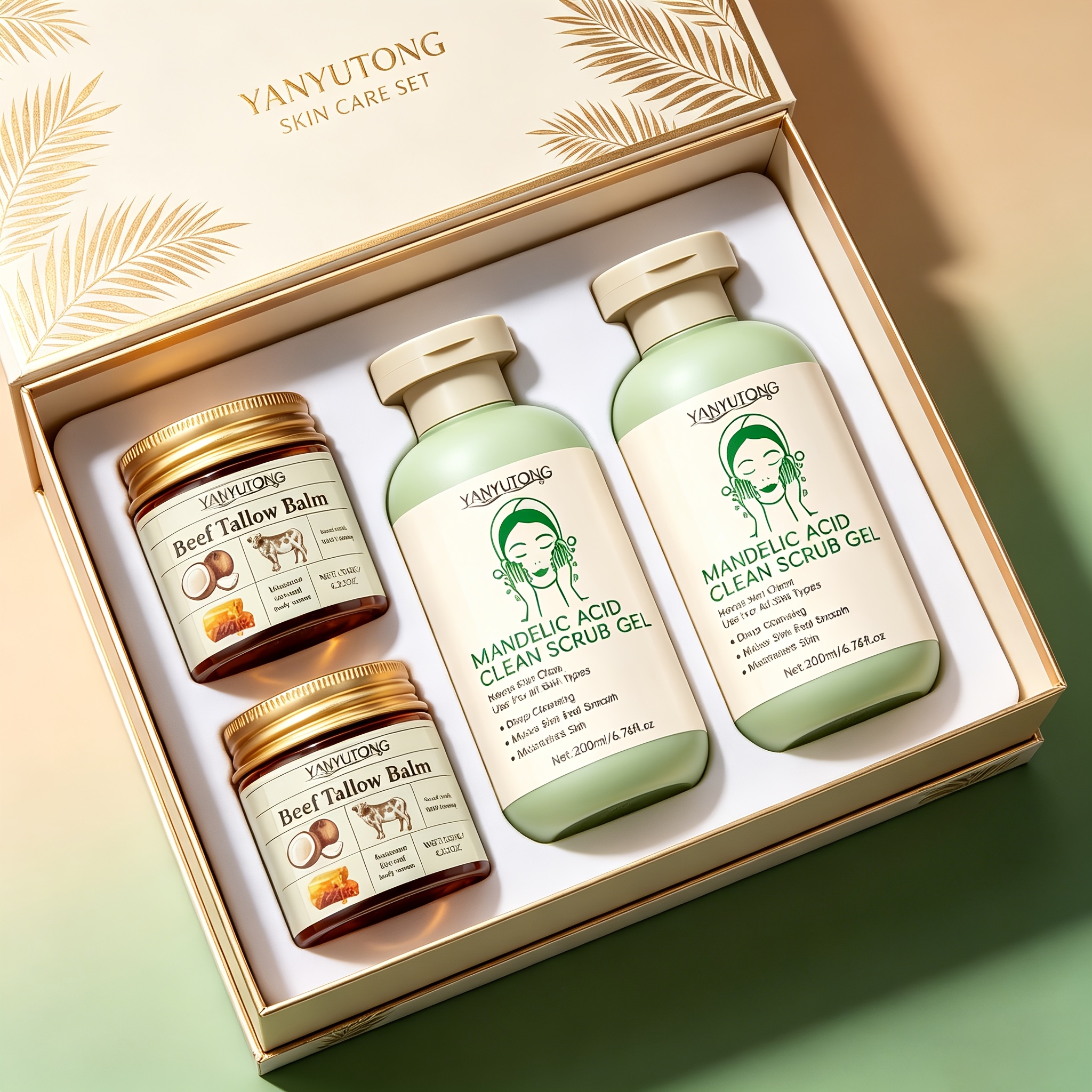 This 4pcs Facial Skincare Set Includes An Exfoliating Scrub And A Cream For Deep Cleansing And Firming The Skin.