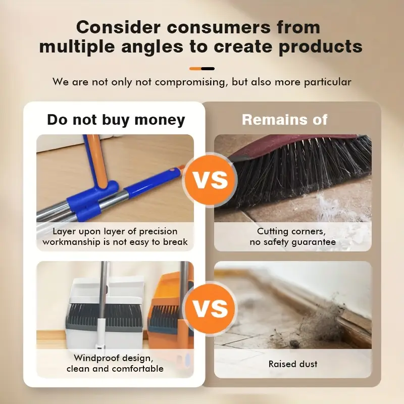 household broom set long handled floor cleaning broom dustpan set rotatable broom and dustpan with comb used for removing dust and garbage suitable for homes kitchens rooms offices cleaning tools and back to school supplies Product details 3