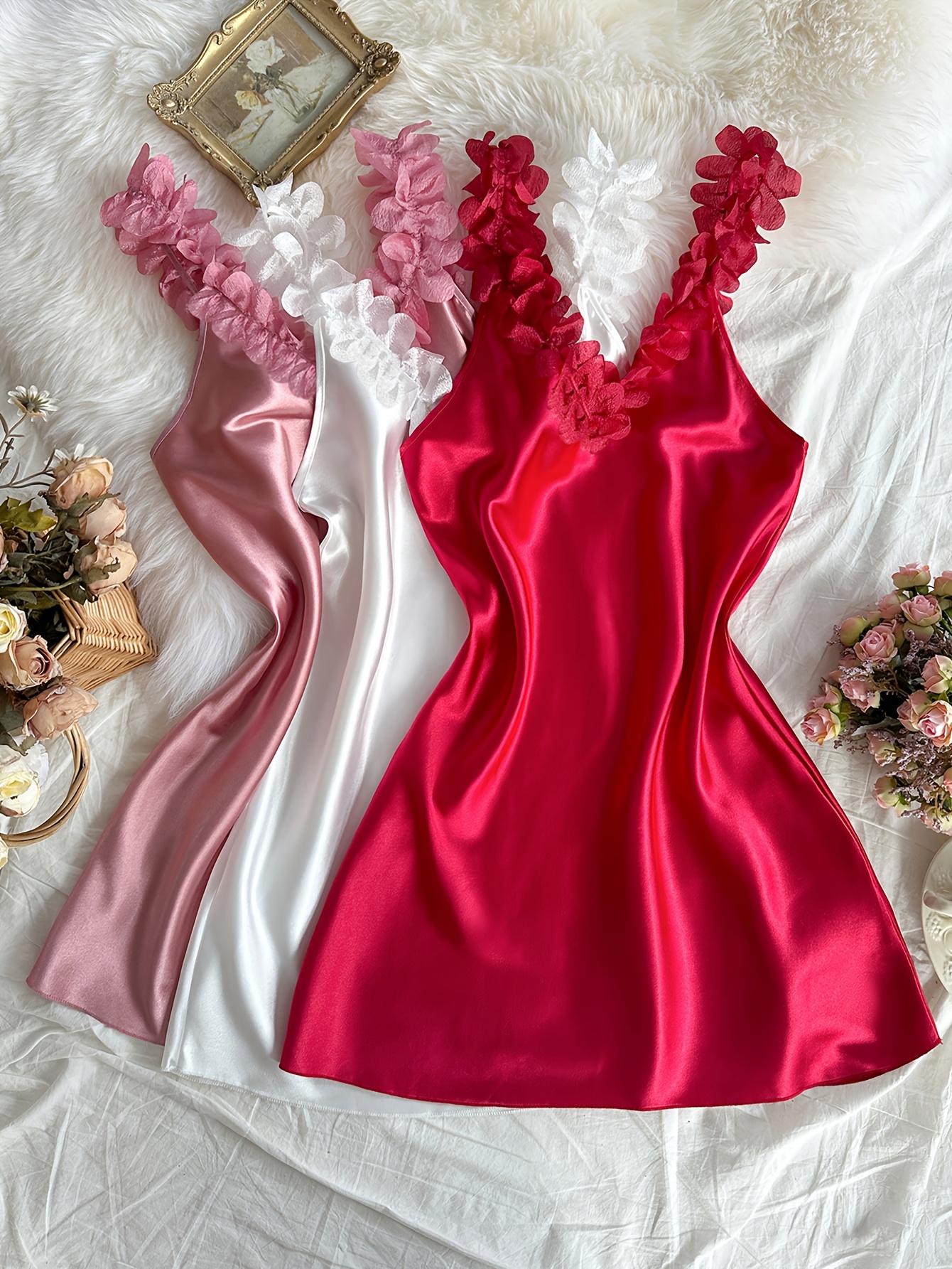 Valentine'S Day Style Romantic Vacation Fashion Sleep Dress 3pcs Set