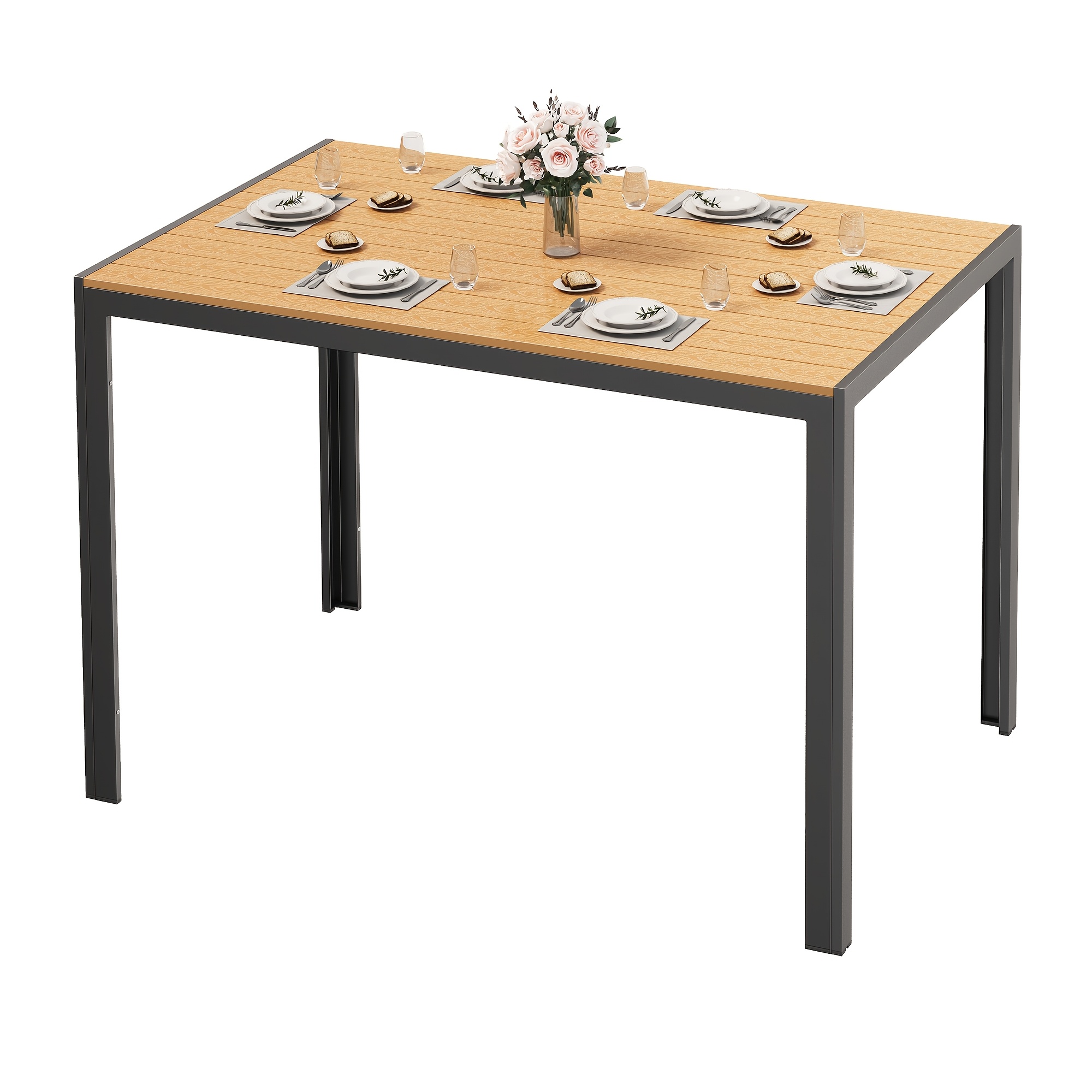 Outdoor Patio Table, Garden Table, Outdoor Dining Table With Wpc Tabletop, Suitable For Garden, Patio, Poolside, 110x70x73cm