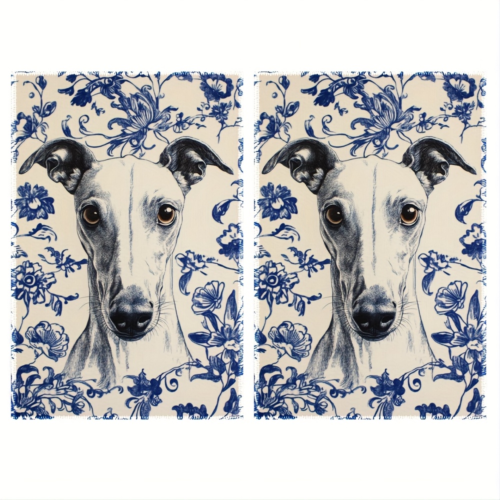 TEMU Lot de 2 torchons de cuisine Whippet - Torchons et chiffons à vaisselle imprimés sur une seule face, résistants à la décoloration, , cadeaux de