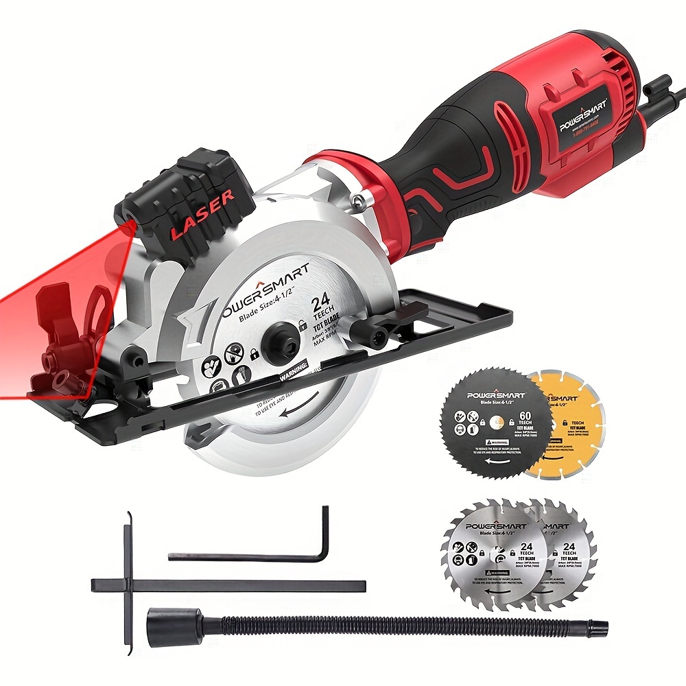 

5.8 Amp 4-1/2 Inch Mini Circular Saw With 4 Blades For Woods, Tile, Soft Metal And Plastic Ps4006