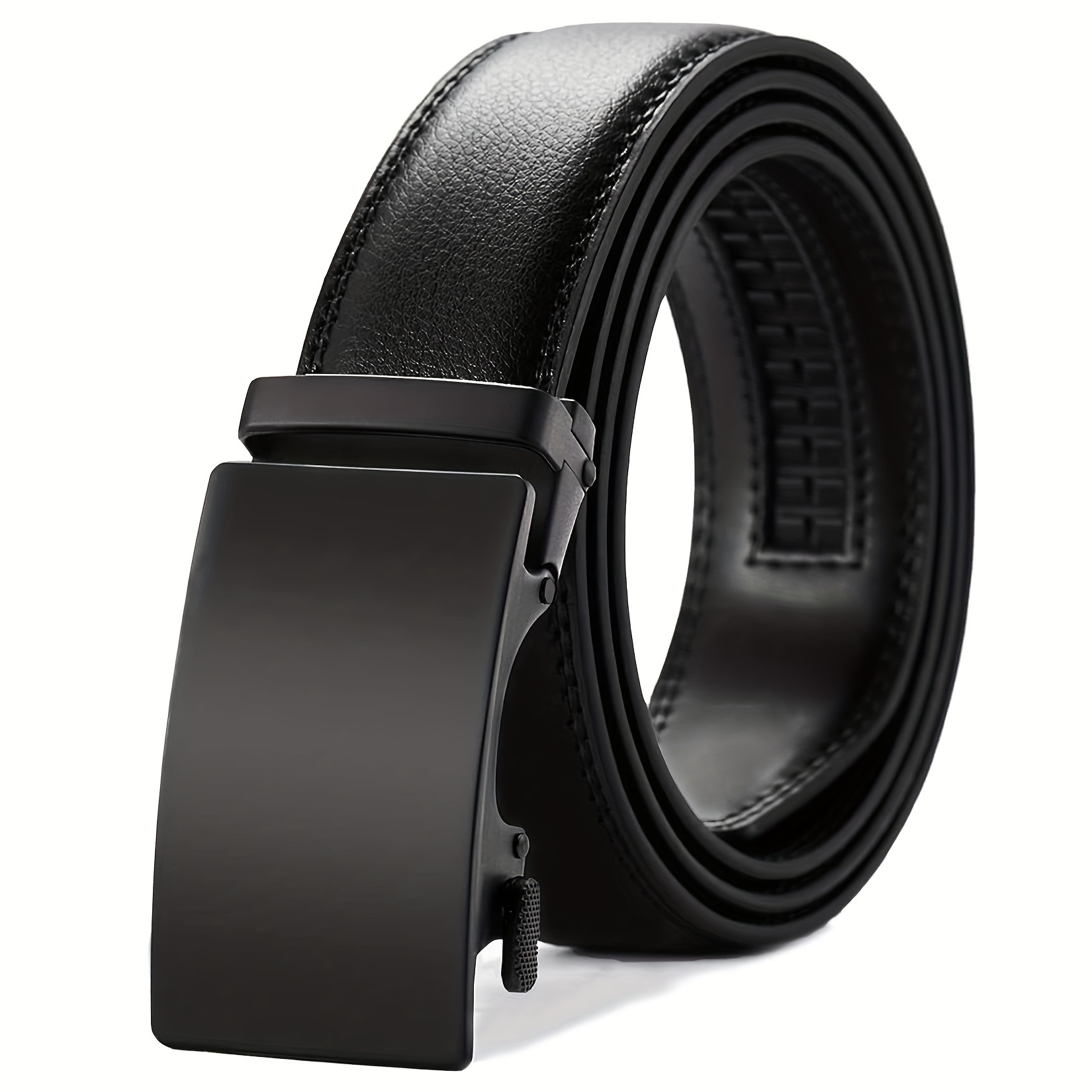 TEMU Men's Genuine Leather Ratchet Dress Belt With Premium Automatic - 1 3/8" (35mm) Width, , Black For Casual & Formal Wear - Durable &