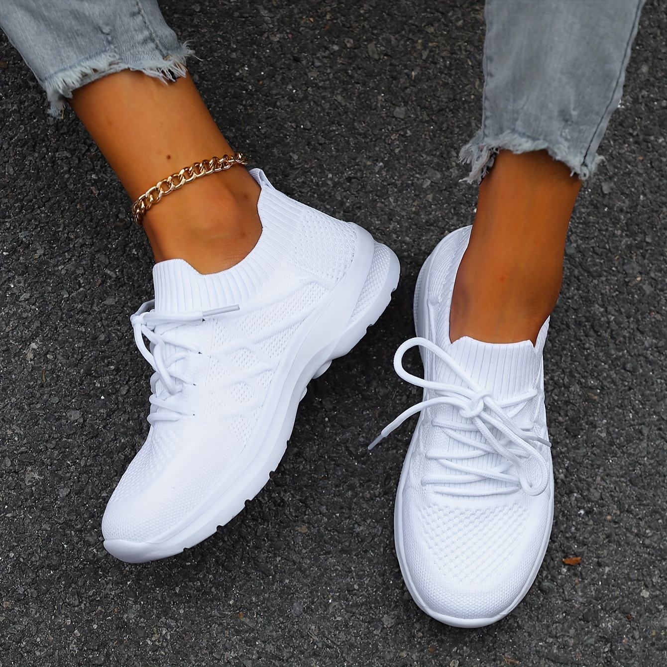 Image of Fashionable, Trendy, Versatile, Super Light, Plus Size Women's Shoes, Knit Casual Sneakers, Breathable Mesh Shoes