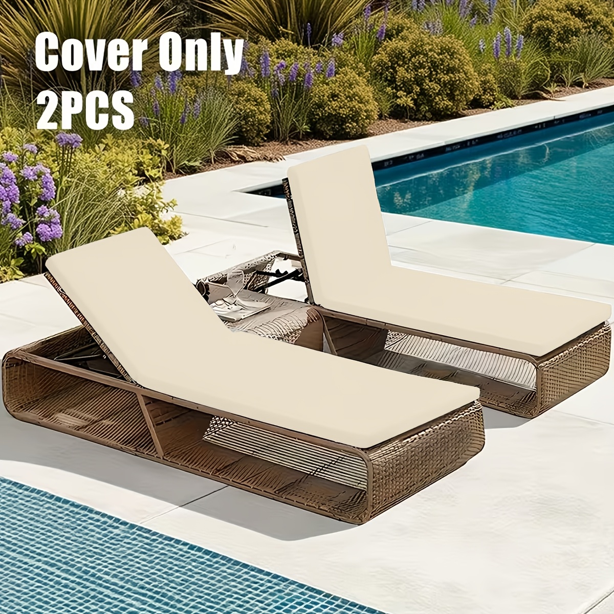 TEMU 2pcs Solid Color Fiber Fabric Outdoor Lounge Chair Cushion Covers, Suitable For Outdoor Villa, Courtyard, Swimming Pool, And Lounge Chairs, Use