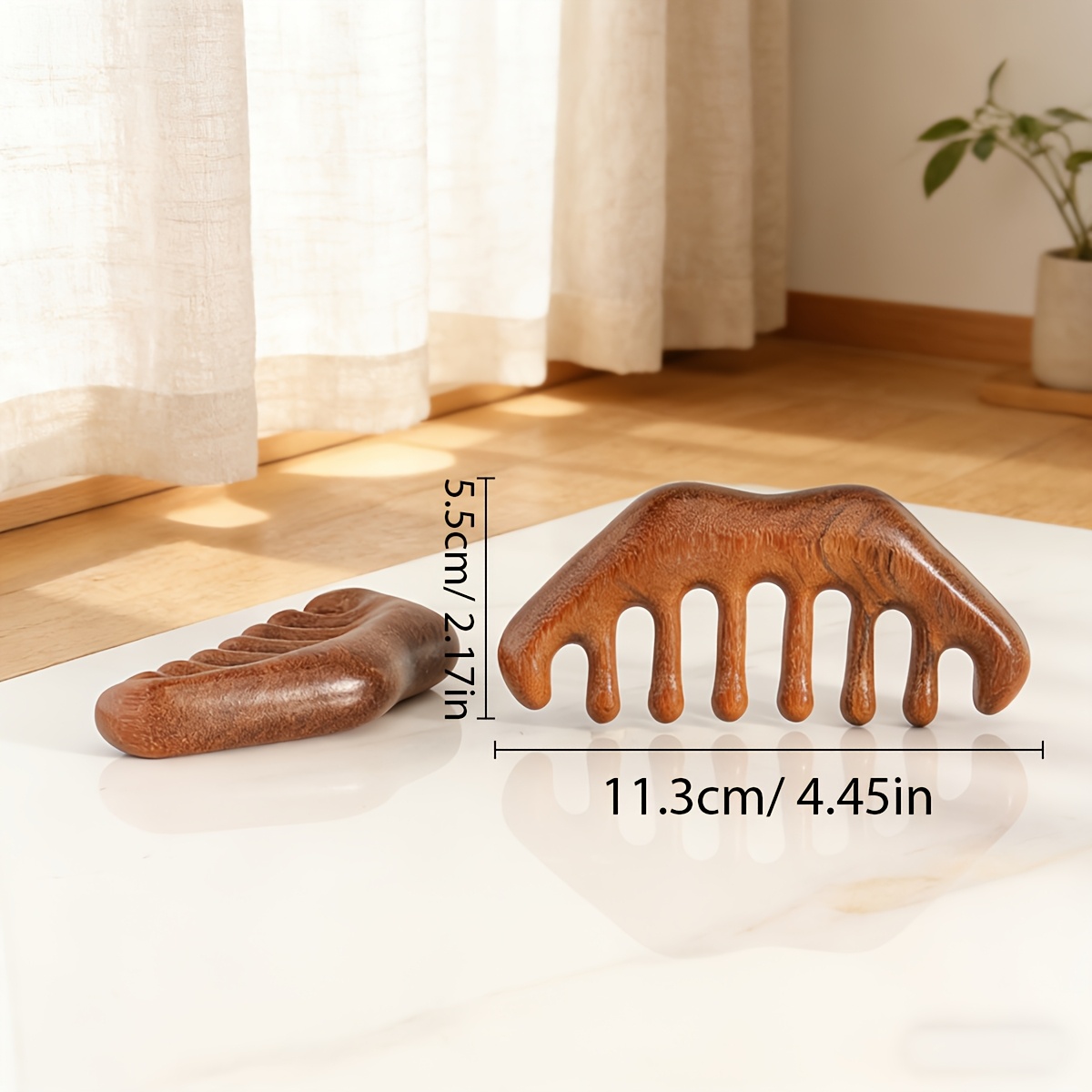 1 Peine de Sándalo | Madera Natural, Diseño de Dientes Anchos para Alisar el Cabello, Portátil para Uso Doméstico