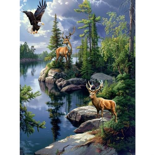 item picture 1pc lakeside deer shadow diamond painting new frameless round diamond painting kit craft desktop ornament wall hanging home decor artwork holiday gift present learn to make to improve concentration
