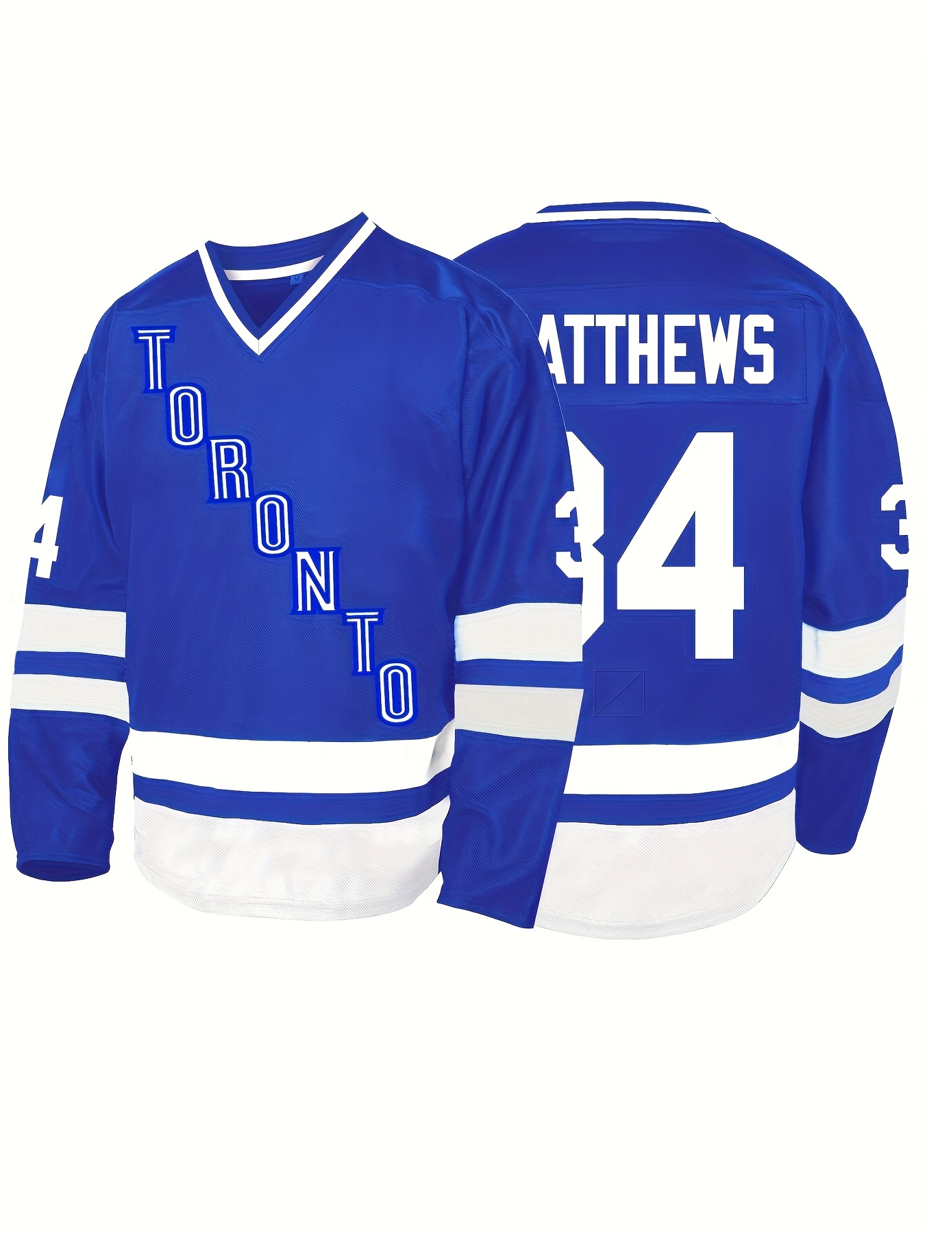 maillot hockey glace homme #34 bleu à broderie respirant Temu