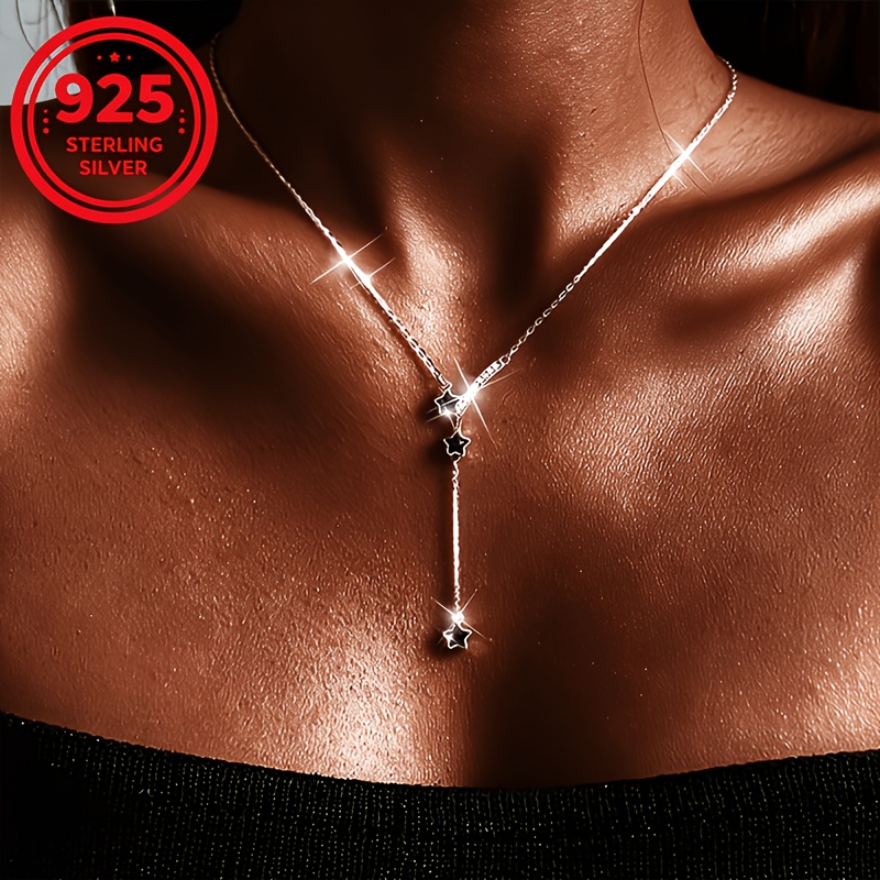 Women's 925 Silver Black Star Tassel Necklace, Stylish