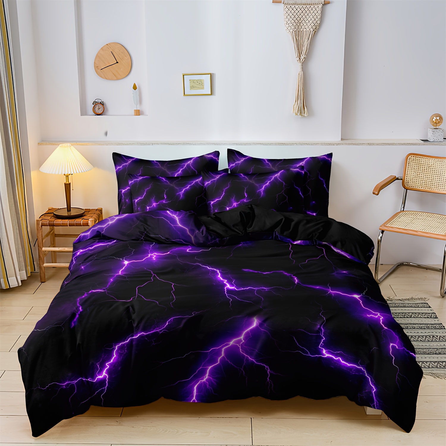 TEMU 3pcs Purple Yellow Print Theme Quilt Duvet Cover, Soft Comfortable Bedding For Bedrooms Guest Rooms Or Dormitory, Room Decorations,