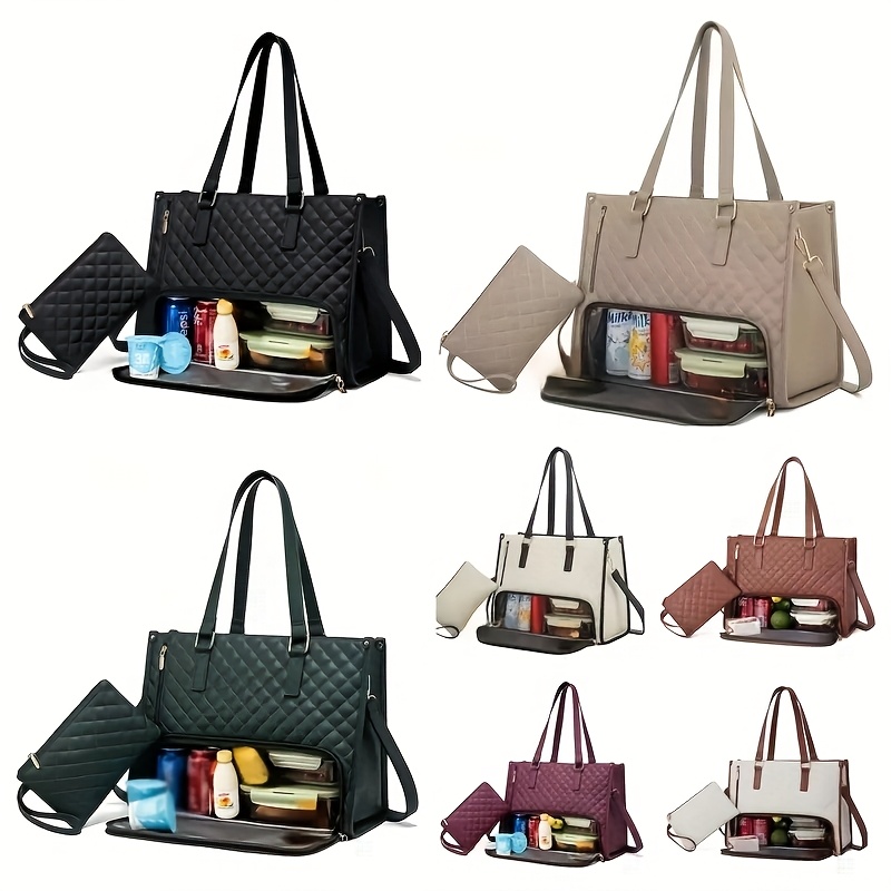 Juego de Bolsas de Viaje, Bolso para Exteriores con Compartimento para Portátil de 15.6 Pulgadas, Diseño con Cremallera, Incluye Cartera/Estuche de Maquillaje a Juego, Mochila Aislada para Laptop, Gran Capacidad con Cartera Gratis, Ideal para Negocios, Trabajo, Enfermería y Uso Diario