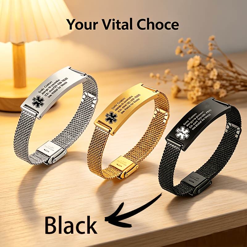 Custom Stainless Steel Body Alert Bracelet, Personalized Safety Gift