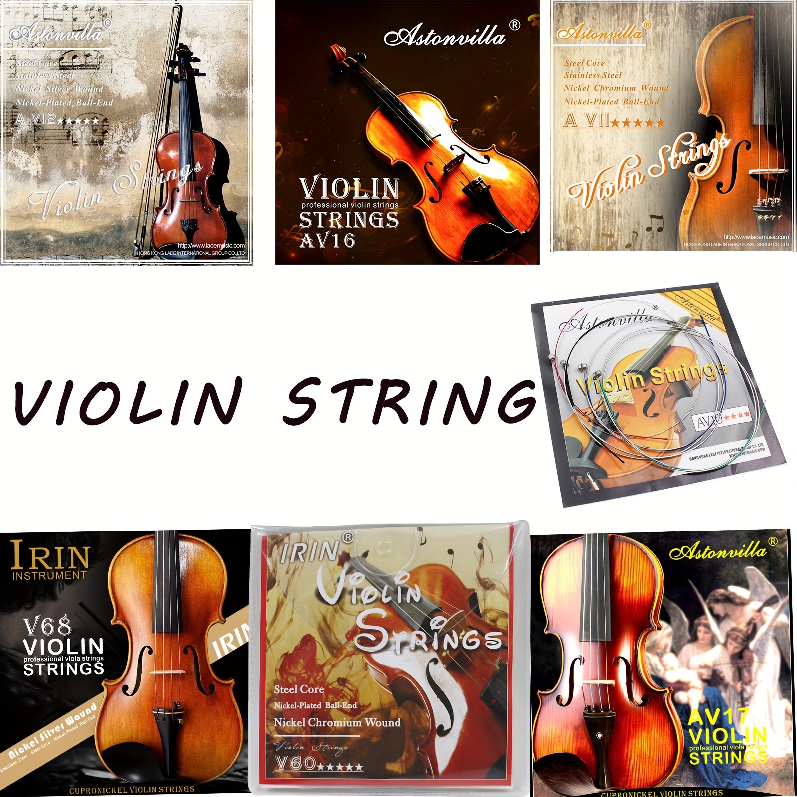 

Irin V68 Professional Violin Strings Set - Polished Finish, Nickel Silver Wound, Full Set With E A D G Strings For