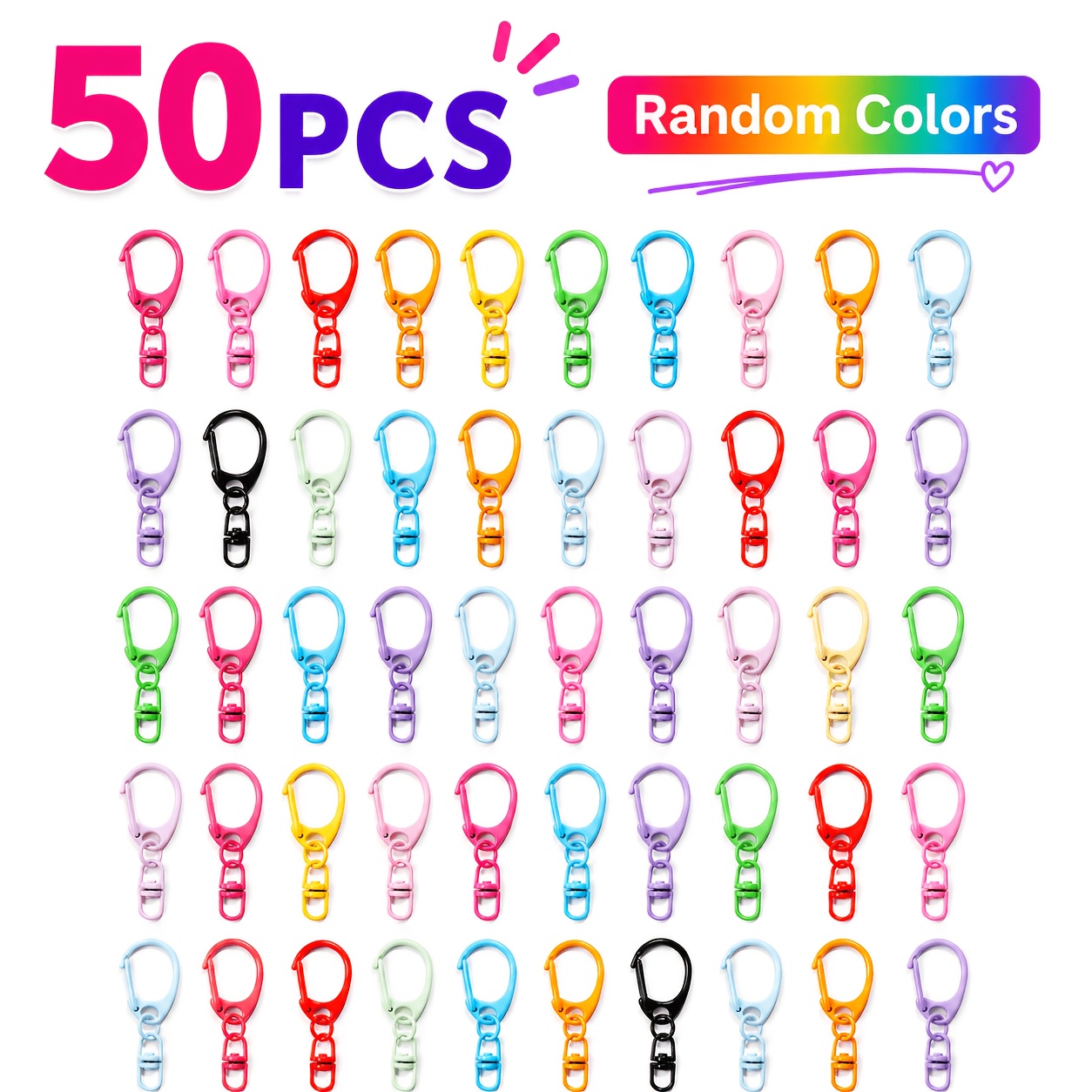 TEMU 50 Fibbie a C Rotanti Colorate/Argentate, Miscelate Casualmente con Colori di Ganci a a Molla, Clip a Grilletto in Metallo Resistente Rotanti a