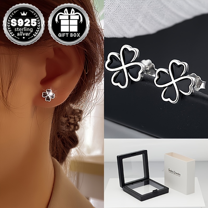 

Heart-shaped Clover Earrings Made Of 925 Sterling Silver (approximately 1.1g In Weight), Featuring A Low-allergy Y2k Style With A Touch Of And , A Luxurious Ear Accessory, A Gift For Women.