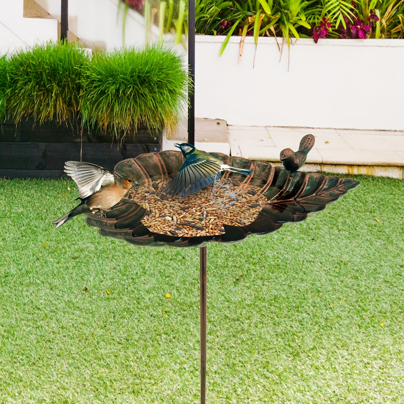 

1pc Metal Bird Bath Basin With Garden Stake, Lightweight Detachable Anti-rust Cast Iron Bird Figurine Decor, Suitable For Garden, Yard Lawn Patio, Gift For Bird Lovers, Outdoor Bird Feeder Decor
