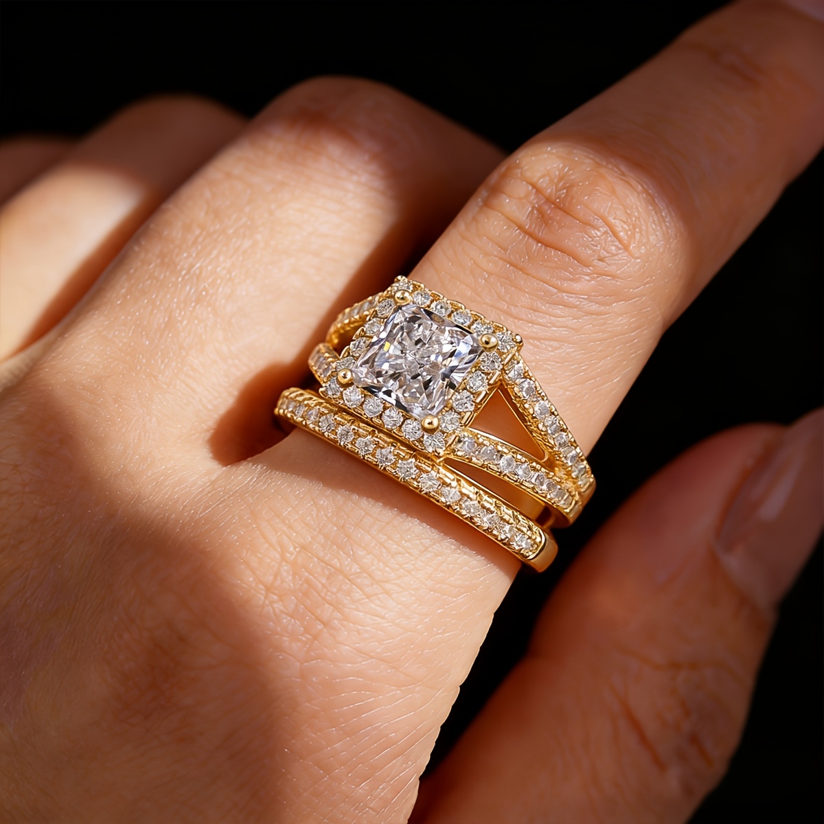 2pcs Geometric Square Ring Set for Women, Wedding & Daily Wear