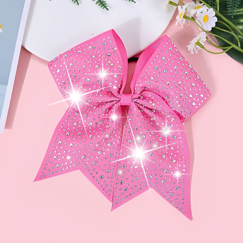 TEMU 7-tommers Cheer Bow hårstrikk, høykvalitets tuxedo med rhinestone-sløyfe for skolesport, julebord og hverdagsbruk, Cheer Bow, Cheer Bow