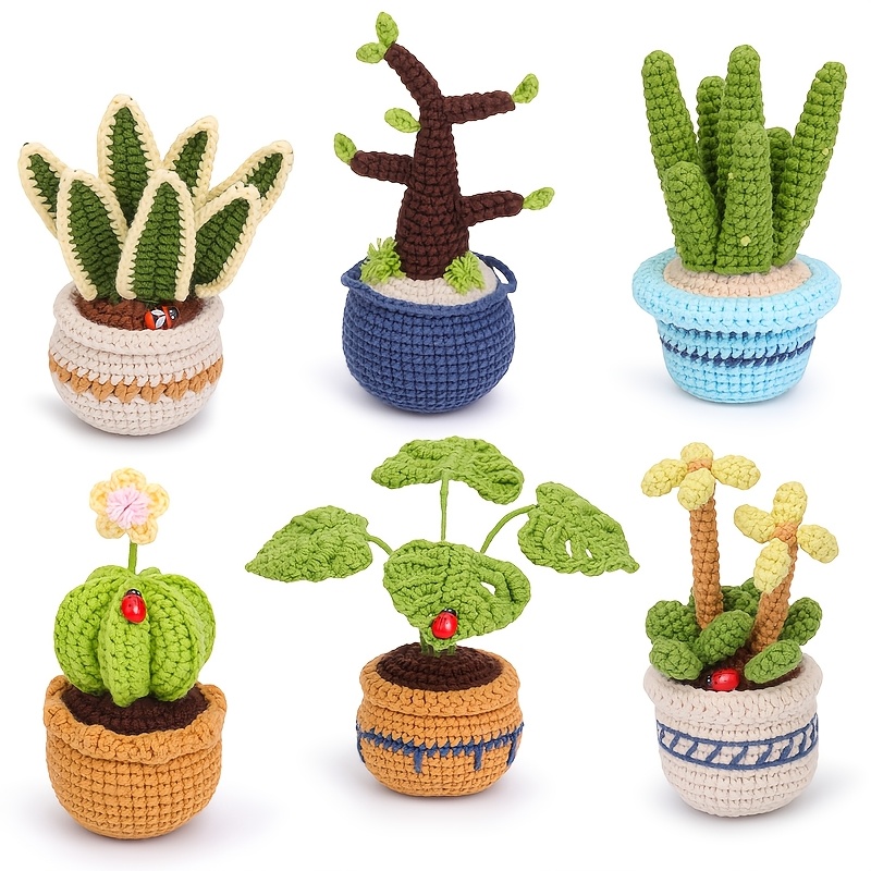 

6pcs Pniene Crochet Kit , Diy Potted Crochet Set -by- Tutorial, Kit For Adults