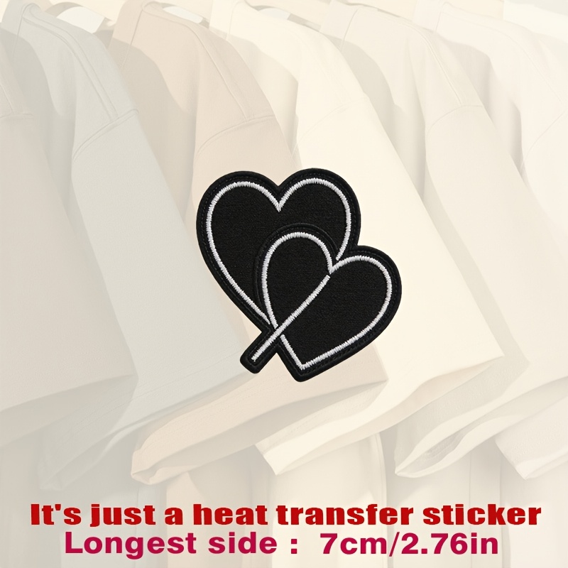 TEMU Black Heart Patch With White Outline, Featuring 2 Hearts, Perfect For Clothing Or Additions. Soft, Heat Transfer Stickers Are Suitable For Flat