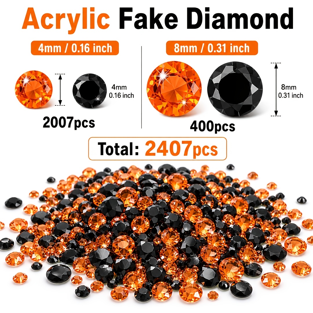TEMU 2407 Stück / , geeignet für Vasenfüllsteine – 2407 Stück schwarz & orangefarbene Acryl-Diamantimitate für Hochzeit, Brautparty, Vasendekoration,