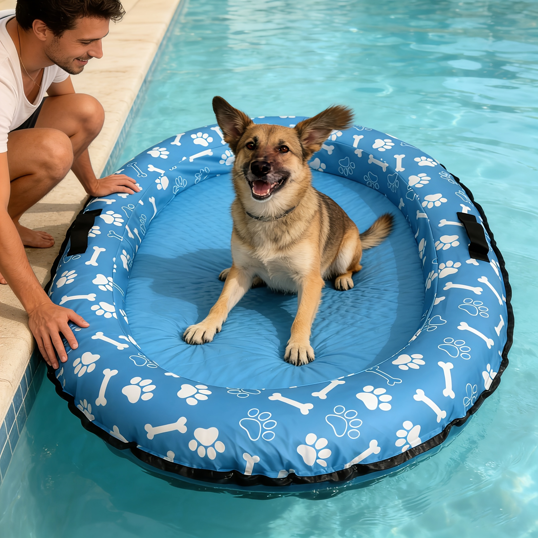 blue yellow and orange three   print pet inflatable bed dog bed pet float pet float bed foldable and portable suitable for large medium and small dogs and cats multi purpose   used for playing in water and as a nest Product details 5