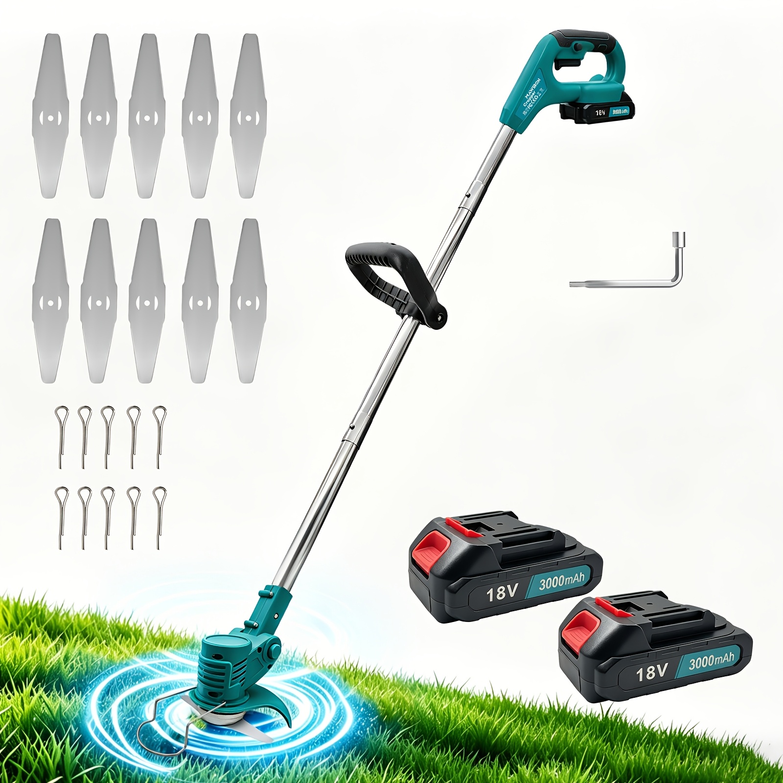 cordless strimmer with 2x batteries adjustable grass strimmer garden strimmers with 13   lightweight electric lawn edger pruning   garden strimmer grass cutter compatible with makita 18v battery for lawn edger pruning  
