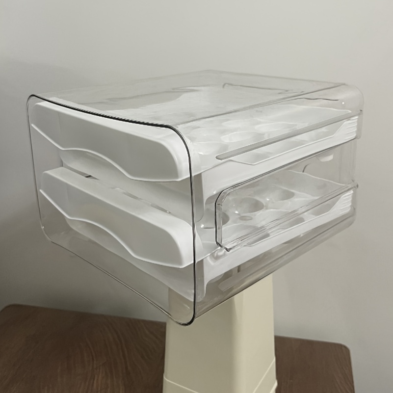 TEMU Stackable Double-layer Egg Storage Drawer - Fresh-keeping Refrigerator Organizer, Durable Plastic, Egg Holder For Refrigerator, Box, Household
