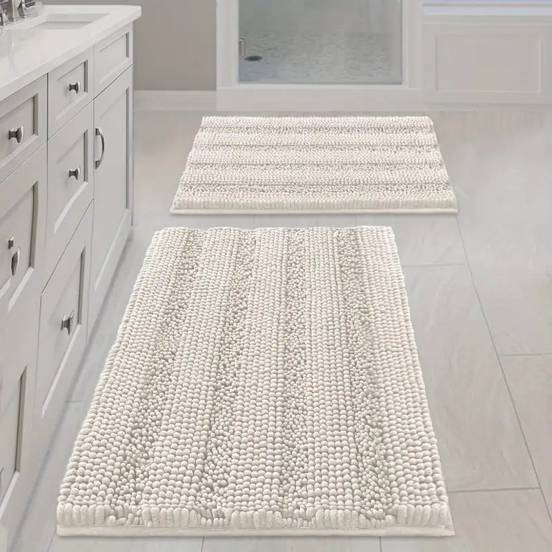 bathroom rugs bath mat set of 2 extra thick chenille striped pattern shaggy bath rugs for bath room non skid bath mats for bathroom floor 32 x 20 plus 24 x 17 inches Product details 2