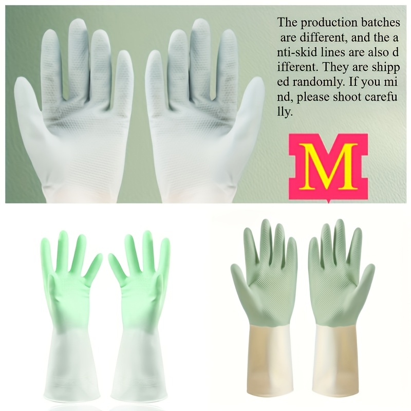 TEMU 8pcs Thickened Latex Kitchen Gloves Random Color - Beige And Mint Green, Non-slip Grip, , Durable Latex Material, Ideal For Dishwashing,