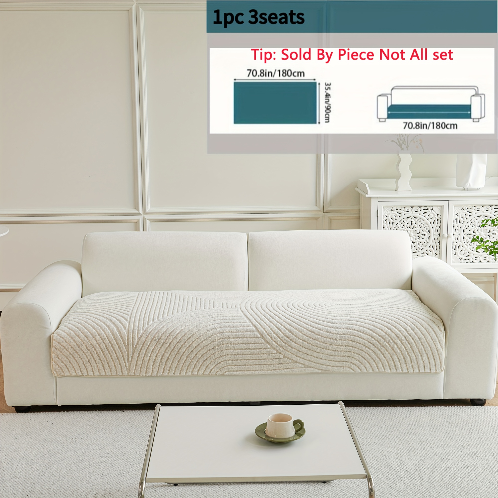 TEMU 1pc Bohemian Style Thick Plush Sofa Cover, Quilted , Non-slip, Universal, Machine Washable, Pet-friendly, Soft Plush Fabric - Perfectly Suitable