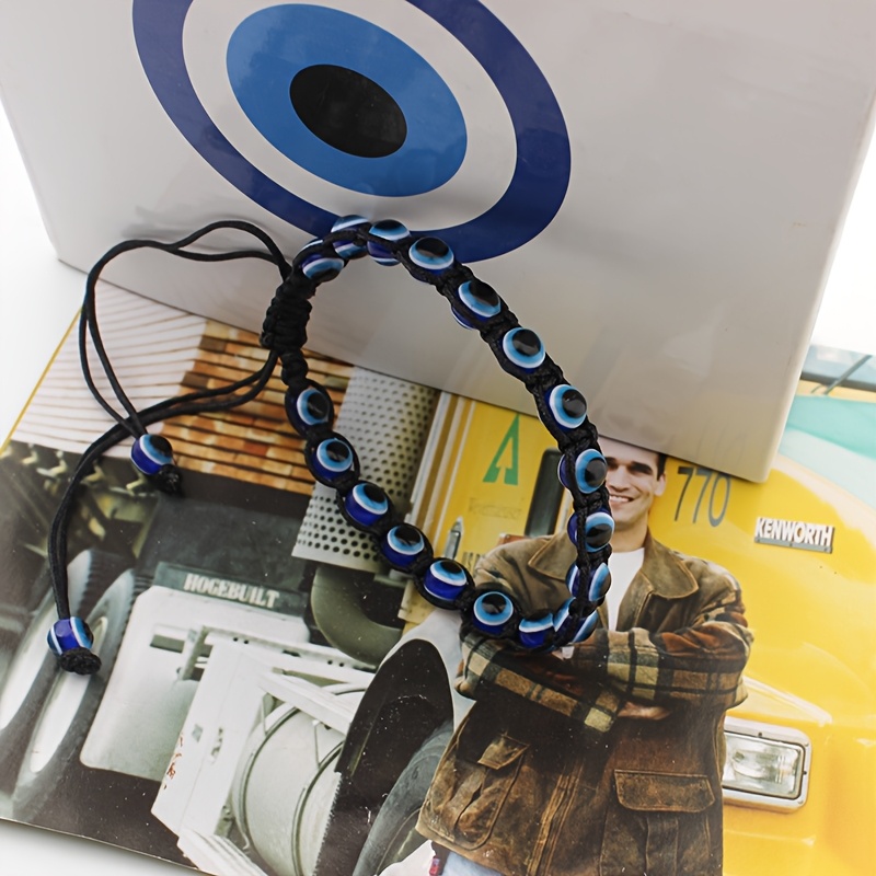 Evil Eye Bead Bracelet, Adjustable Braided Design