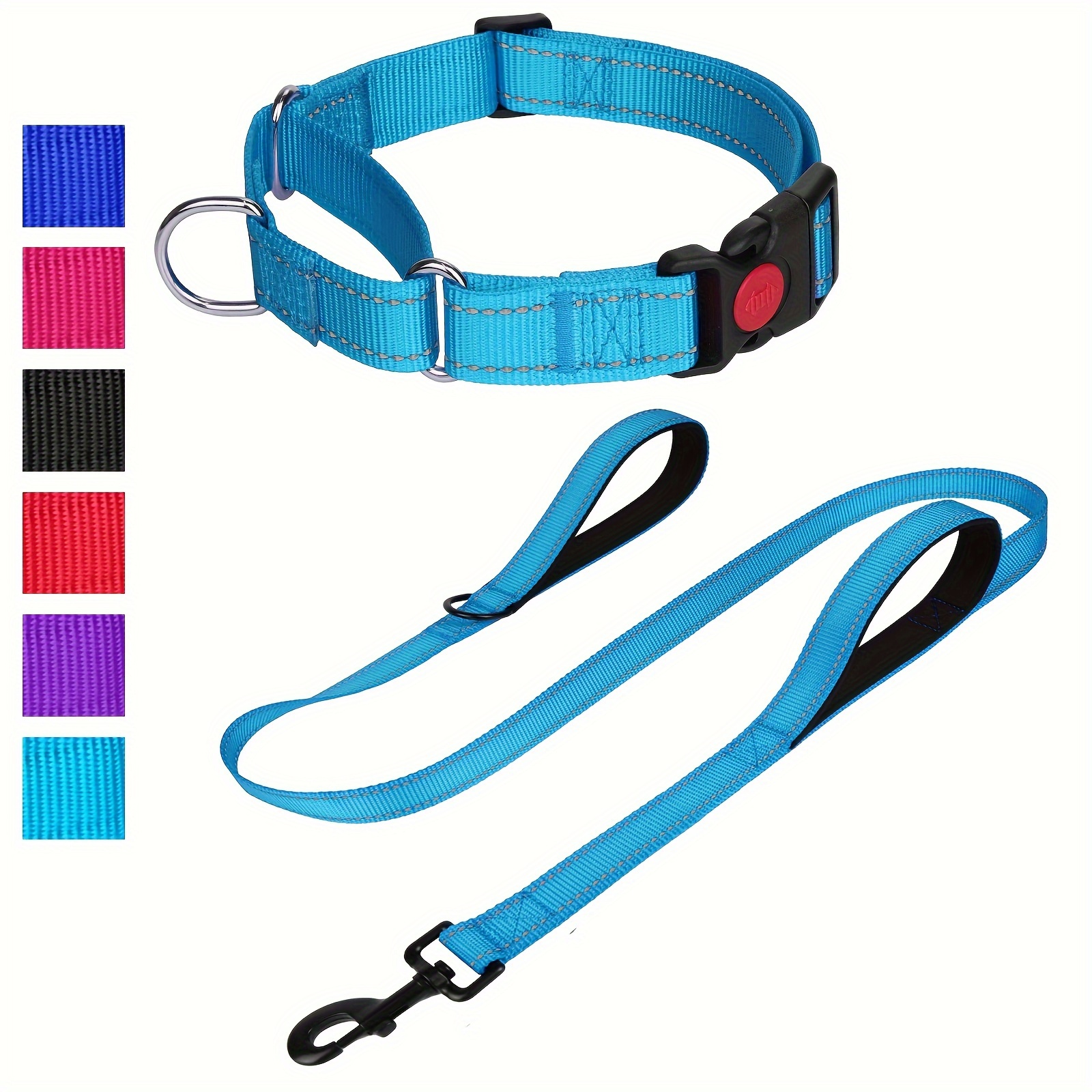 

2 Pack Dog Collar And Leash Set, Reflective Martingale Collar With Quick Release Buckle, 5ft Double Handle Dog Leash Padded, Adjustable For Medium Large