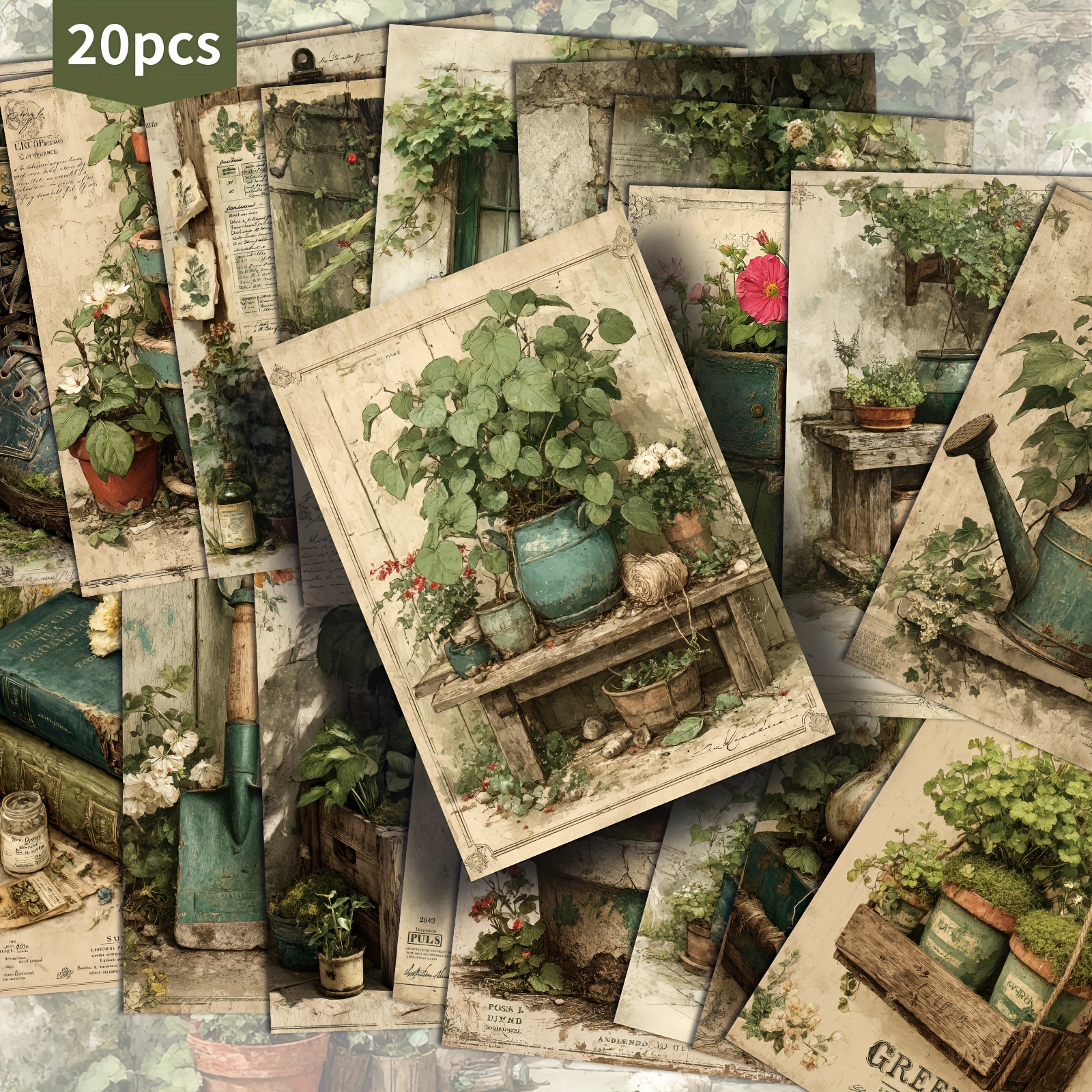 E-shop Set mit 20 Retro-Garten-Themen Papierpostkarten im Format 4x6 Zoll, mit klassischer -Kunst, für Scrapbooking und Basteln
