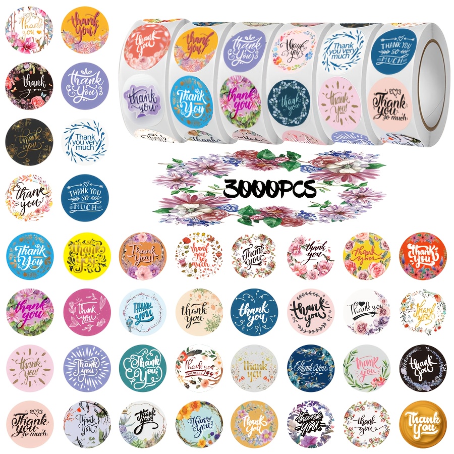 TEMU 3000 Thank You Stickers 6 Rolls - Thank You Stickers Baking Packaging Labels Envelope Seals Small Business Flower Stickers Wedding Birthday Party Gift Packaging Bag Labels