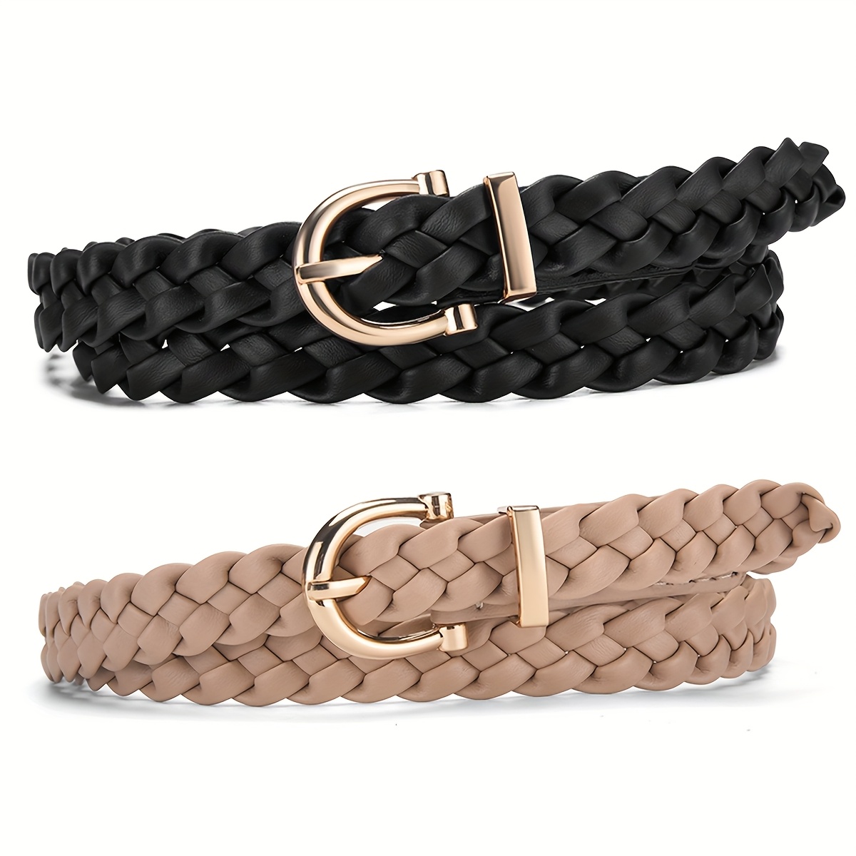 TEMU 2-pack No-punch Retro Fashion Women's Pu Belts With Casual Trousers, Jeans, And Short Skirts