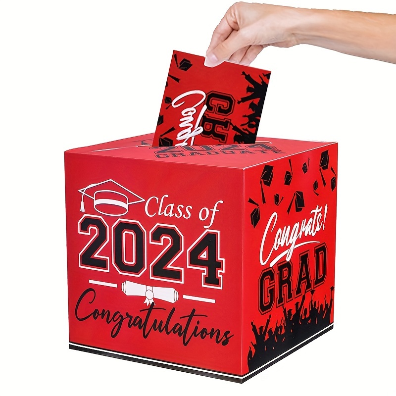 

Set, Graduation Season Ballot Box, Large Graduation Party Decoration Box - Graduation Gift Box With Gifts And Cards - Party Favors And Supplies - 1 Box With 30 Cards, Red