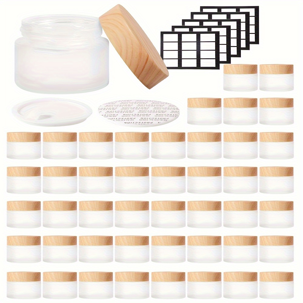 

4/46pcs 1oz Frosted Glass Cream Jars With Wood Grain , 30ml Refillable Travel Size Containers For Lotion, Cream, Eye Cream, Powder, Christmas Decorative Candle Holder