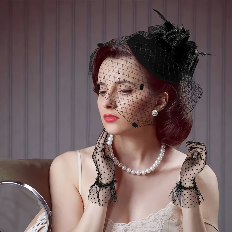 3pcs vintage accessories set fascinators hat black lace  display picture 1