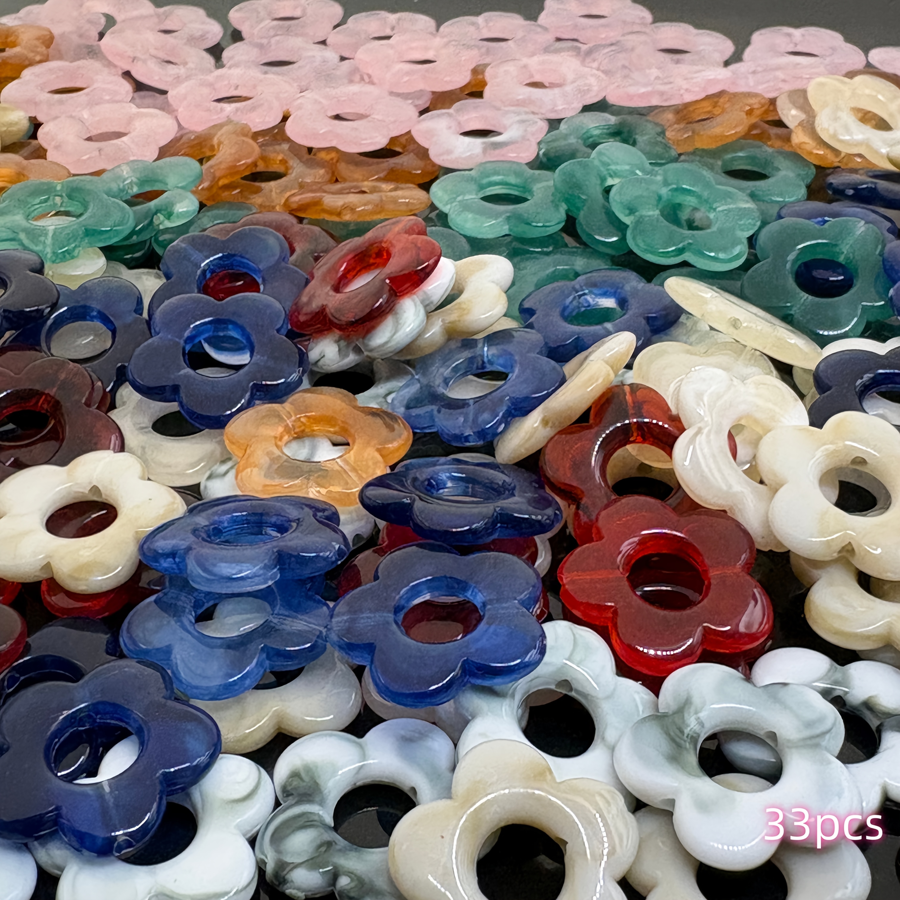 TEMU 33pcs/20Mm/0.78Pouces Perles de Fleurs en Verre, Perles Décoratives, Matériaux de Perles Acryliques Vintage Style de Perles de Fleurs, Matériaux